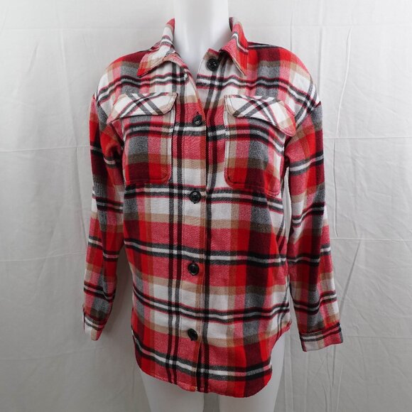 Womens Flannel Shacket Shirt Small Red Plaid Grunge Cozy Soft Cozy Outdoor - Picture 1 of 12